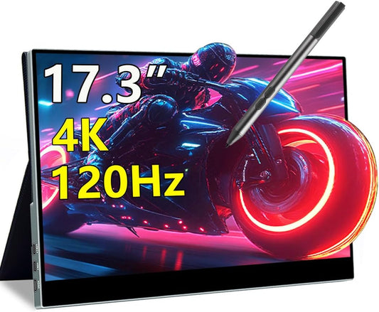 17.3 Inch 4K 120Hz Touch Screen Portable Monitor, 100% P3 Mobile Monitor, Glare Eye Care, Game Display, Support MPP Stylus USB C Mini HDMI for Game Console, Laptop, Mac, PC - QUORE
