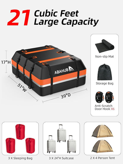 Abahub Car Roof Box 800D Soft Opvouwbare Waterdichte Daktas met Deurhaak, Antislipmat, Opbergtas, Reflecterende Strip voor Alle Auto's met/zonder Bagagerek (600L)