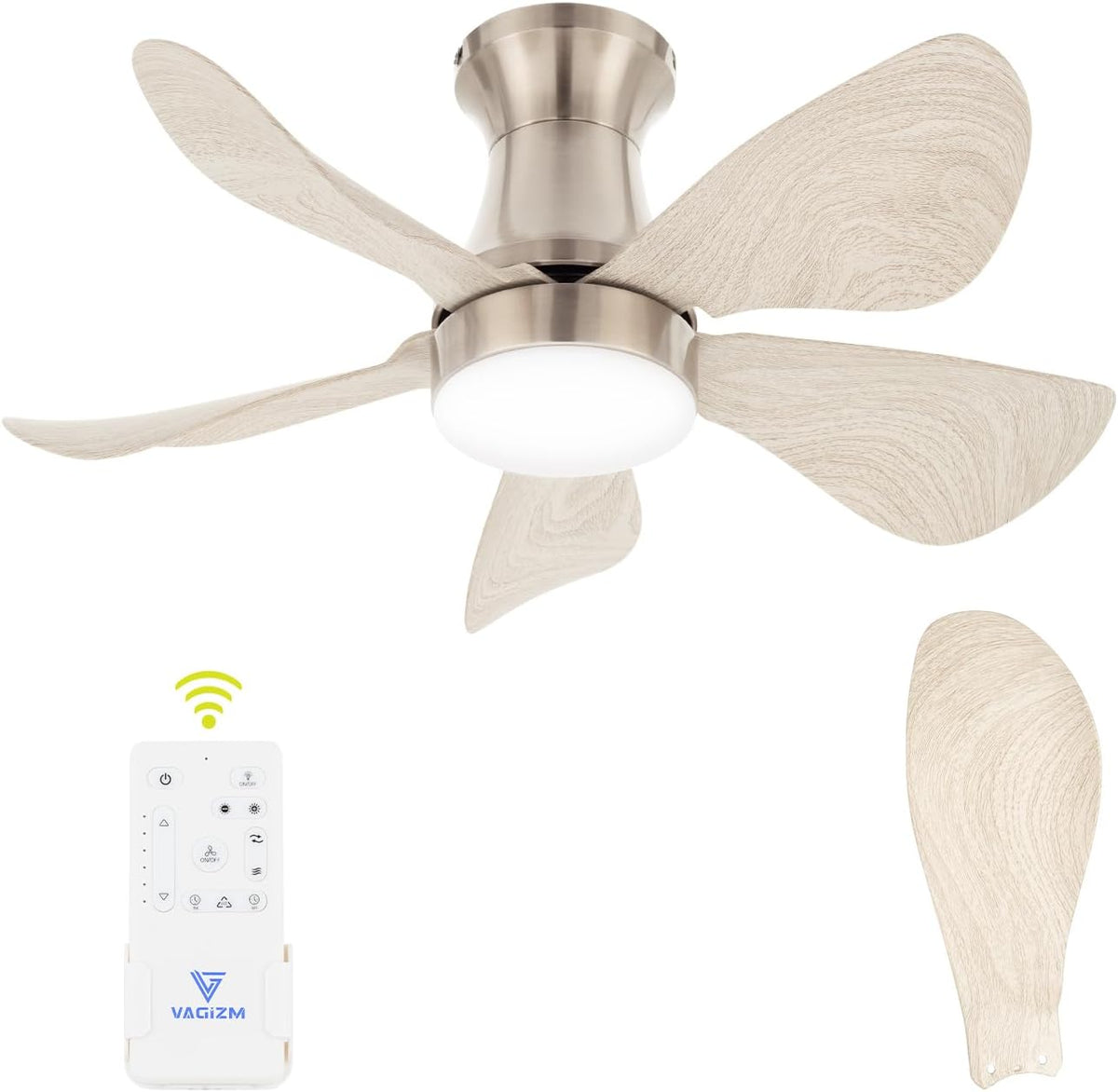 Plafondventilator met Lamp voor Slaapkamer: 76 cm Stille Plafondventilator met Afstandsbediening - 6 Snelheden en 3CCT - Omkeerbare DC-Motor - 5 Vellen 07