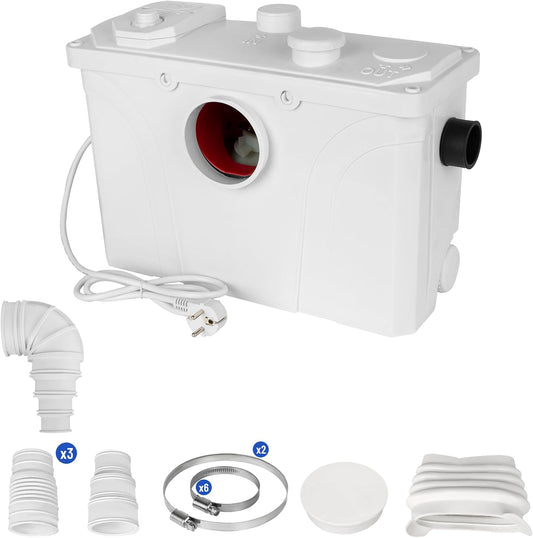 Sanitaire hakselaar, 700 W, afvalwaterpomp, 190 l/min, verticaal, 7 m, met 4 waterinlaten, geschikt voor toiletpompen, douches, badkuipen, wastafels