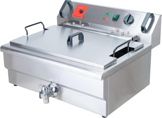 Valgus commerciële roestvrijstalen elektrische friteuse 3000W 30L grote capaciteit aanrecht keuken frituurmachine met mand en deksel, afvoersysteem voor restaurant en thuis