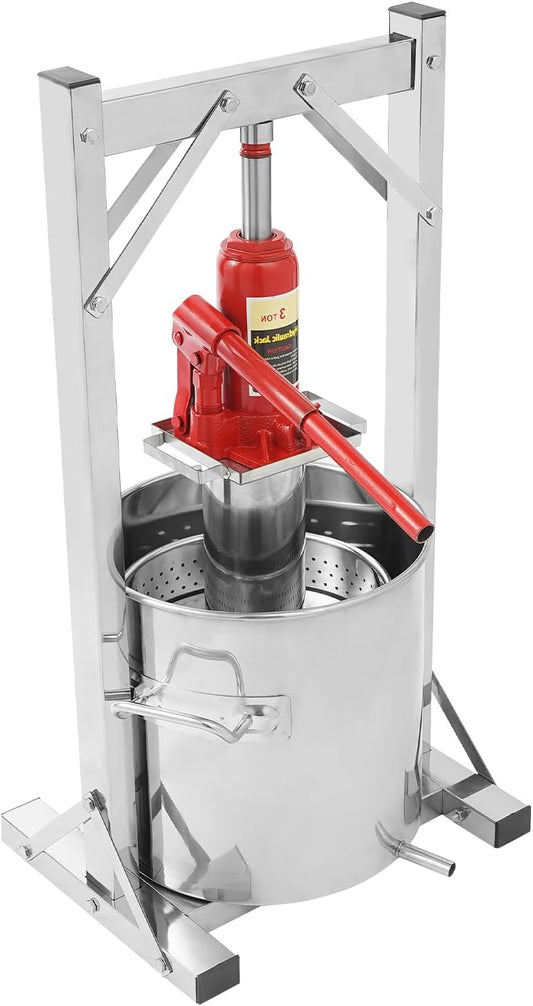 Hydraulische Fruitpers – Wijnpers – Appelpers – Mechanische Sapcentrifuge – Druivenpers – 3 Ton Perskracht – RVS 304 Roestvrijstaal – Binnenfilterbeker 3 Liter