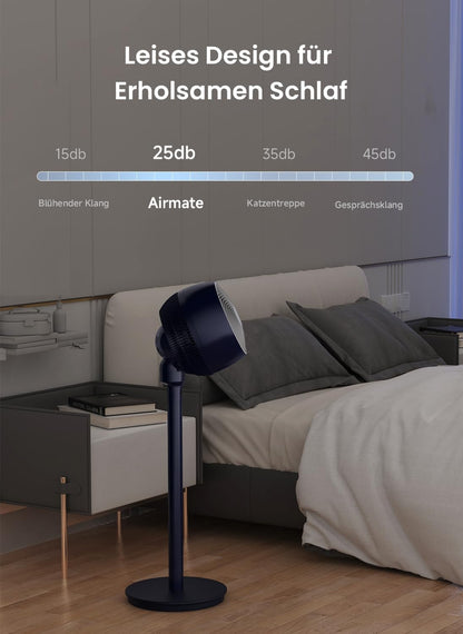 AIRMATE 25 dB staande ventilator, stil, 26 m windafstand, 1600 m³/h luchtvolume, echte turbo-luchtcirculator, in hoogte verstelbaar, ventilator met afstandsbediening, 3 modi/12 standen/12 timers
