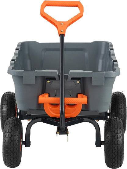 VEVOR 800 lbs Poly Dump Tuin Cart, Heavy Duty Yard Dump Cart Wagon, 4 wiel kruiwagen met 10" banden, 180 ° draaibare handgreep, stalen frame en Quick Release System