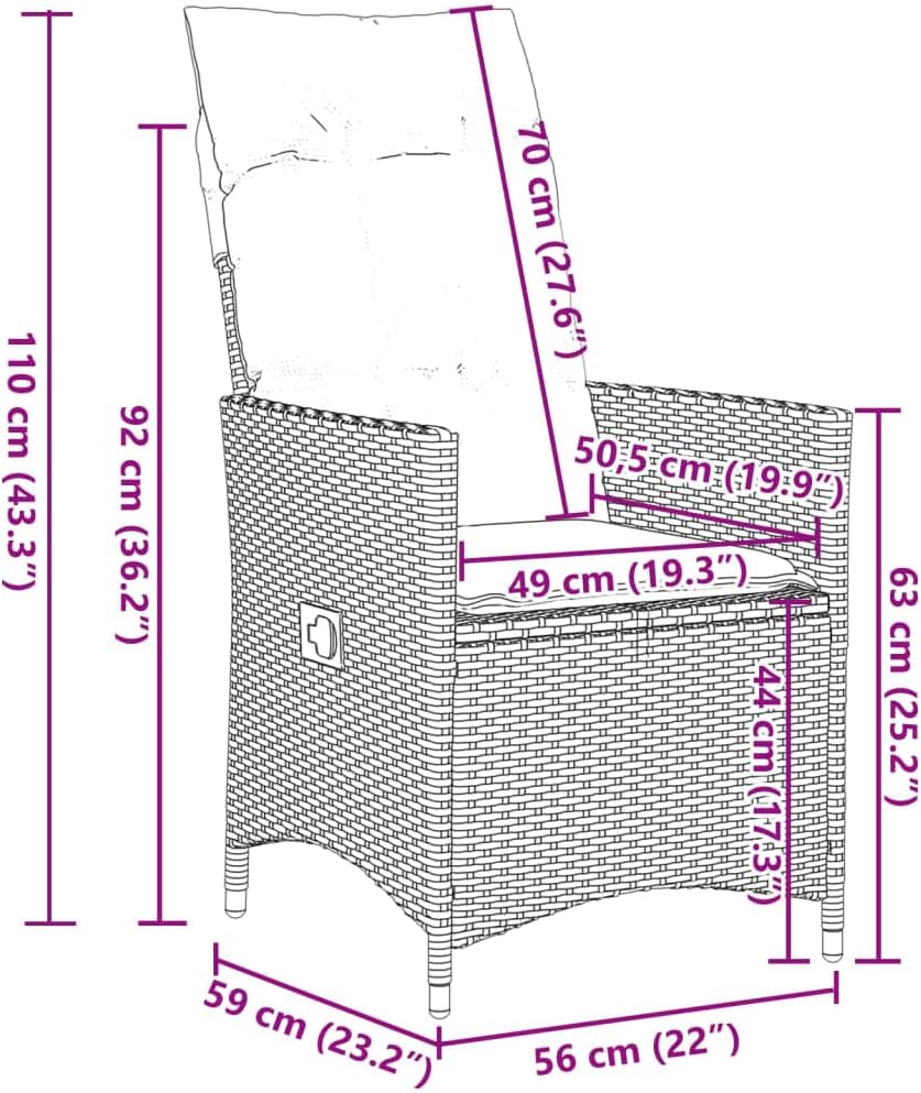 Tuinstoel – Loungestoel Tuin – Loungestoel Outdoor – Terrasstoel – Tuinstoel – Verstelbaar – Poly Rattan Grijs – Inclusief Dikke Kussens