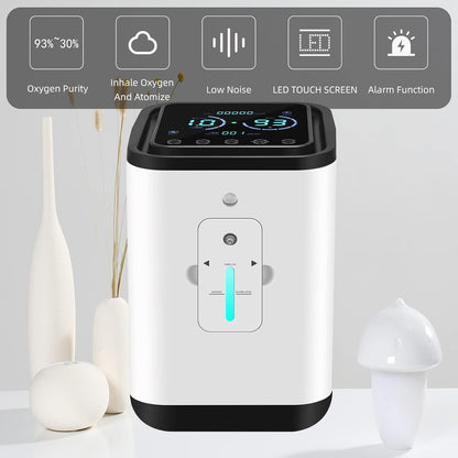 Zuurstofconcentrator, zuurstofmachine voor thuis, 93% zeer zuivere zuurstofconcentrator voor thuis, 1-7 l/min instelbaar, 45 dB geluidsarm, met verstuivingsfunctie