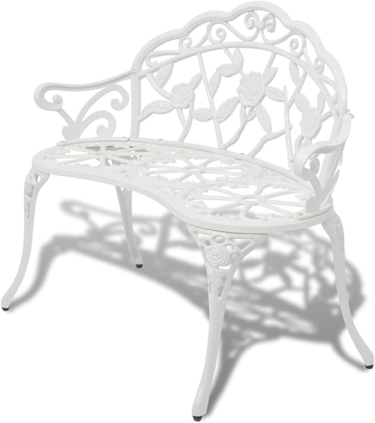 Garden Bench Garden Bench Balcony Furniture Garden Lounge Bench Outdoor 100cm Cast Aluminium White - QUORE