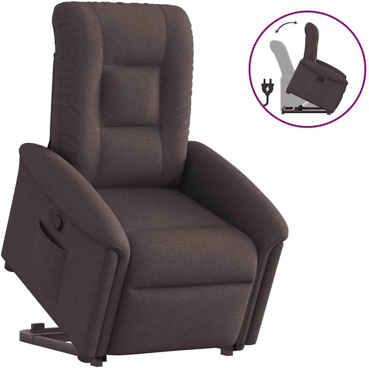 Relaxstoel – Fauteuil – Televisiestoel – Leesstoel – Sta-op stoel – Donkerbruin Stof – Elektrische Opstahulp – Handmatig Verstelbaar Tot 135°