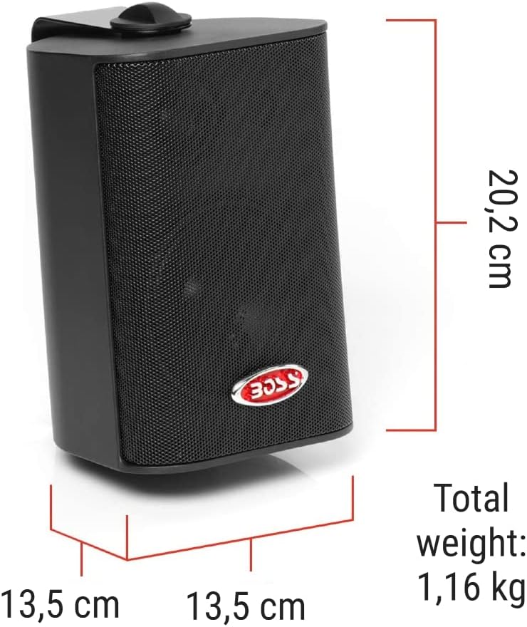 2 SPEAKERS compatibel met BOSS AUDIO SYSTEMS MR4.3B 3-weg zwart 100 watt rms 200 watt max waterdicht voor binnen en buiten + montagebeugels, een paar