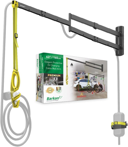 Barkan 160 cm lange EV oplaadkabel wandhouder arm, 5 jaar garantie, buiten/outdoor, weerbestendig en waterdicht, voor E-auto EV/PHEV/elektrische autokabel