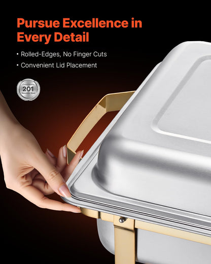 Buffetset – Buffetverwarmer – Chafing Dish – Warmhoudpan – Warmhoudset – Goudkleurig RVS – 2x 7,5 L + 4x 4 L Bakken