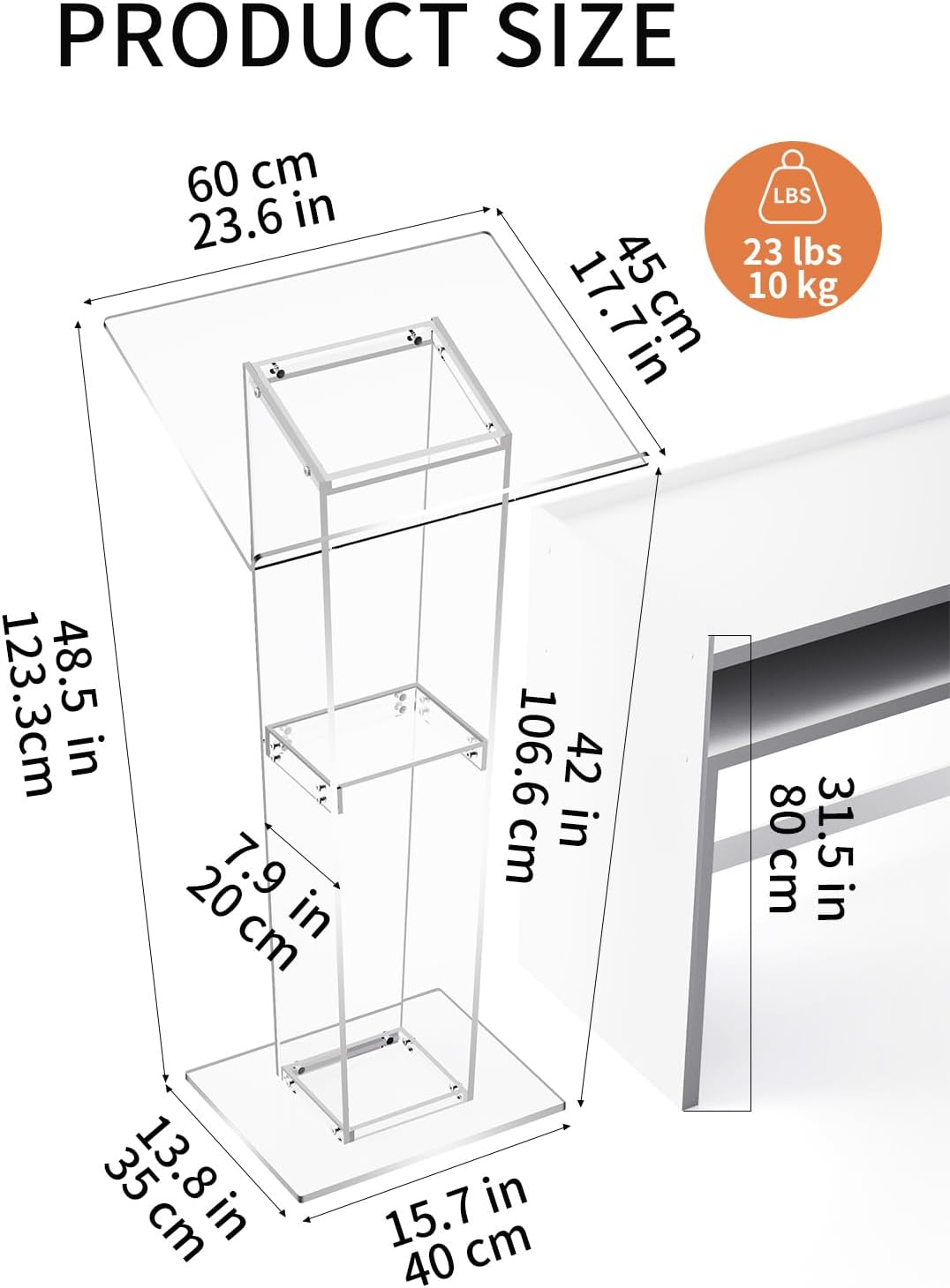 Acryl podium – Spreekgestoelte – Lessenaar – Preekstoel – Katheder – Transparant acryl – Extra opbergplank