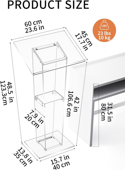 Acryl podium – Spreekgestoelte – Lessenaar – Preekstoel – Katheder – Transparant acryl – Extra opbergplank