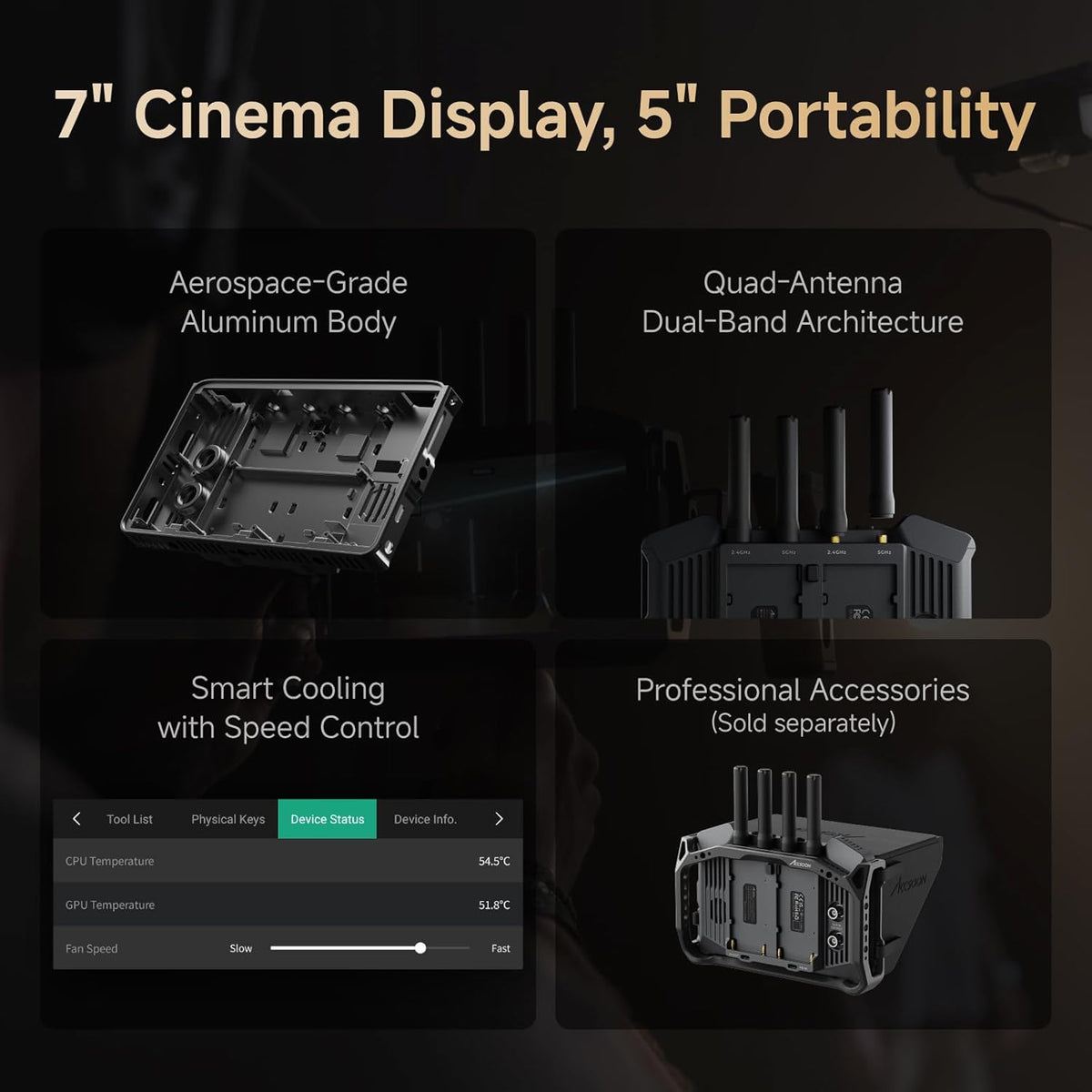 Accsoon Cineview M7 Pro 4K60 7-inch touchscreen-cameramonitor – draadloze veldmonitor met HDMI -SDI-in-/uitgang, dual-band-overdracht, 1000 nit, live stream, LUT-box