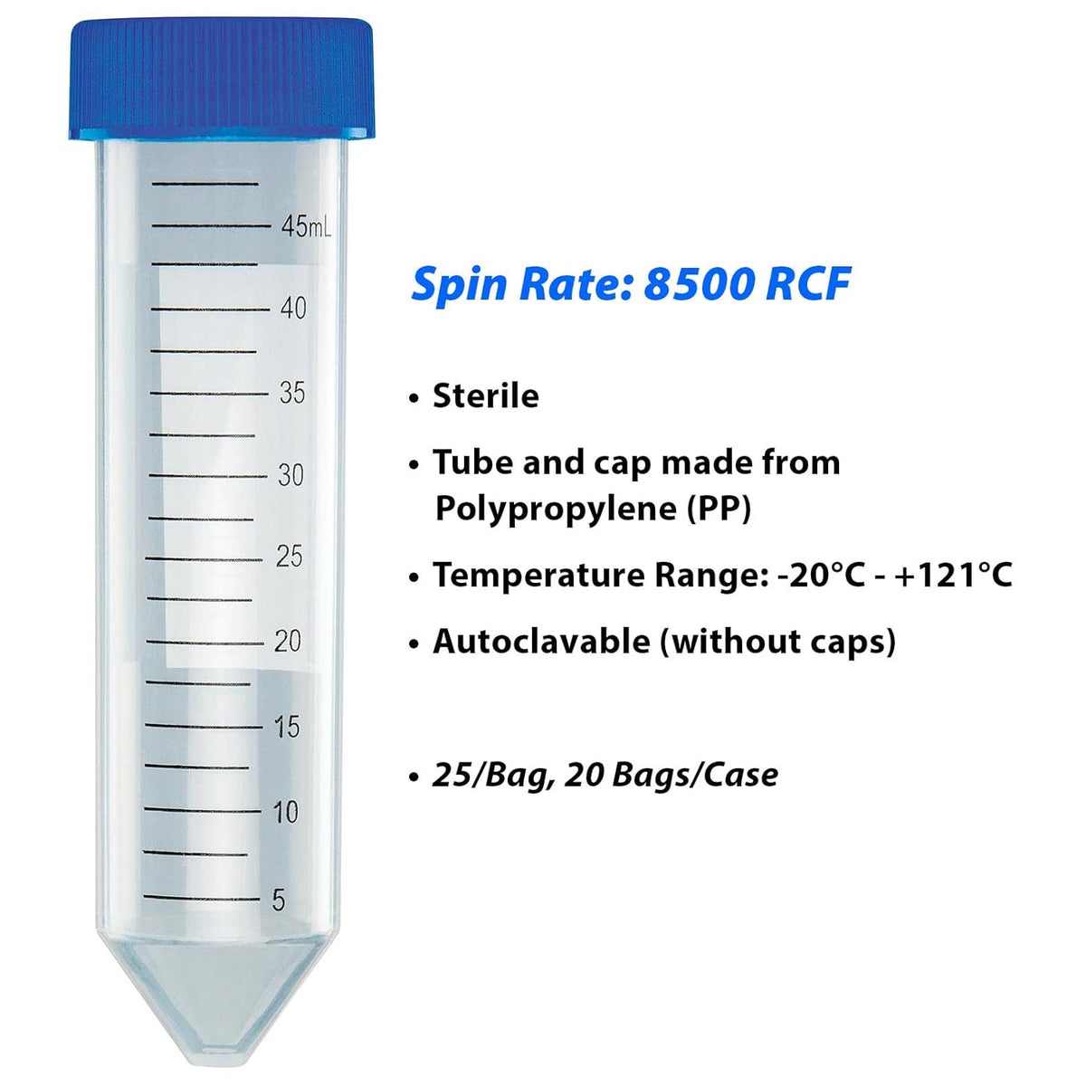 Centrifugebuis 50 mL 500 Stuks – Monsterbuis – Labbuis – Conische Buis – Laboratoriumbuis – Bedrukte Schaalverdeling 0,5 mL – Vast Bevestigde Blauwe Schroefdop