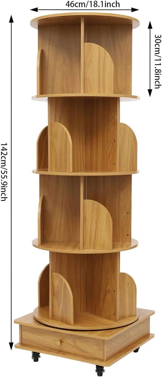 Bookcase, 4 levels, 16 compartments, swivel, free-standing, bookkeeper with universal wheels for storing a variety of books, magazines, craft decorations, CDs, etc. (original - QUORE