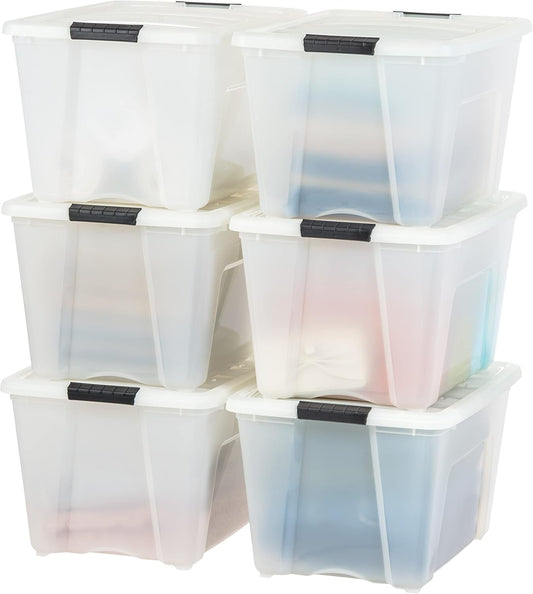 Iris Ohyama Plastic opbergbak, natuurlijk/zwart, 54 QT-6 Pack