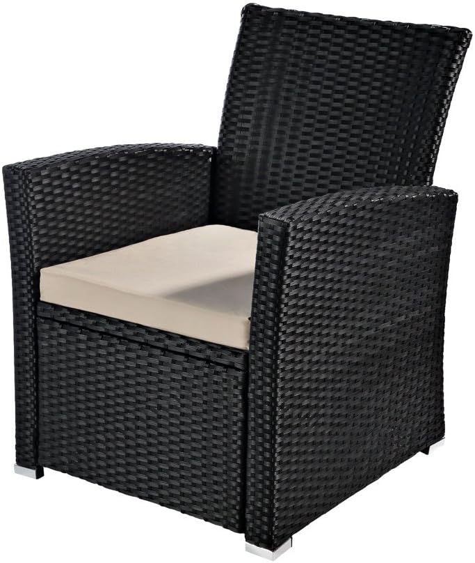 Melko Polyrattan garden chair, weatherproof, incl. seat cushion, black - QUORE