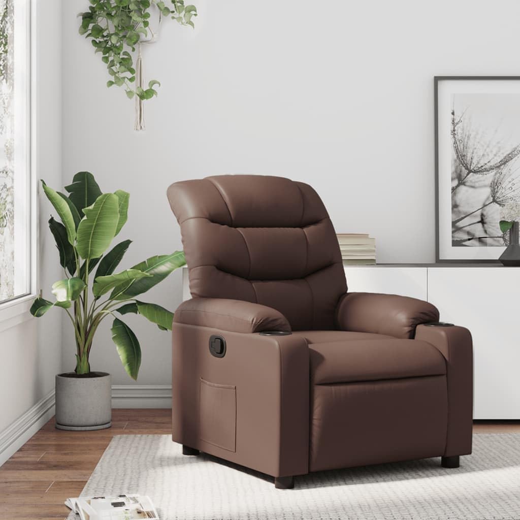 Verstelbare Fauteuil – Relaxstoel – Tv Stoel – Loungestoel – Relax Fauteuil – Kunstleer Bruin – 135 Graden Verstelbaar – Inclusief Bekerhouders