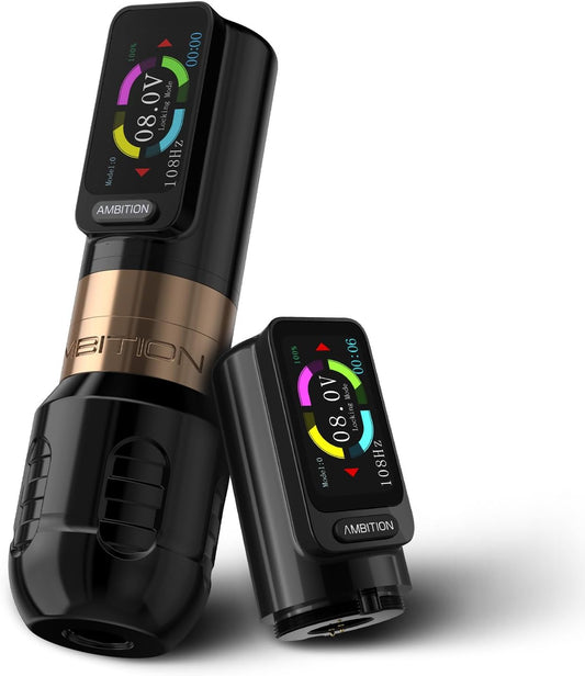 Ambition Zetton Draadloze tattoo-machine met extra batterij van 2400 mAh, borstelloze motor, rechte aandrijfbalk, kleurenaanraakscherm, roterende tattoo-pistoolcartridge-pen
