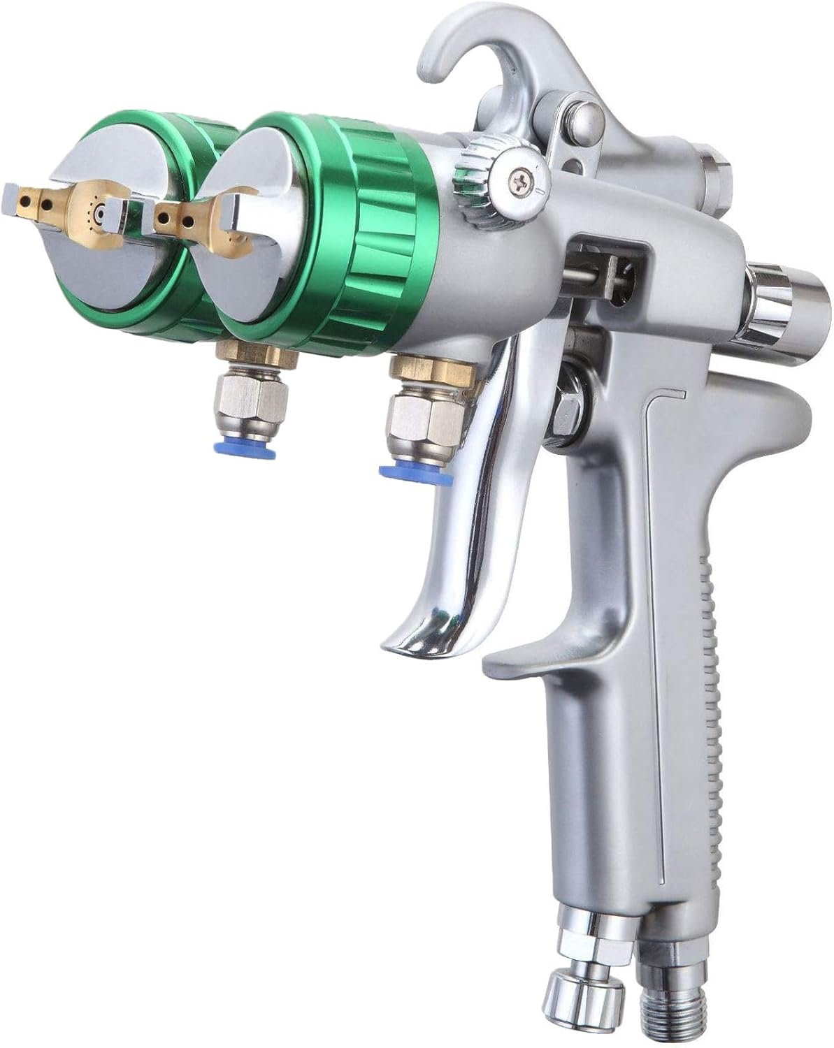 Dubbele Hoofd Druk Feed Verfspuit – Verfspuitpistool – Pneumatisch Spuitpistool – Spuitapparaat – Schilderpistool – Roestvrijstalen Onderdelen – Dubbele Pot 1000ml – Hoge Precisie 1,3mm Mundstuk – Luchtverbruik 8-12 cfm