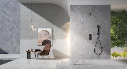 IMEX Doucheset met één hendel, met handvat en sproeikop, wandgemonteerde douche, badkamerkraan (mat zwart)
