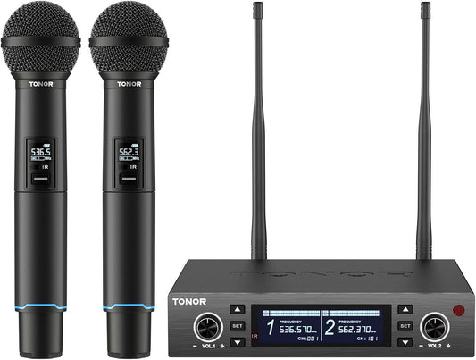 Draadloos microfoonsysteem – Draadloze microfoon, microfoonset, karaoke microfoon, set van 2 – Auto-Scan & IR-Koppeling – Bereik Tot 100 Meter