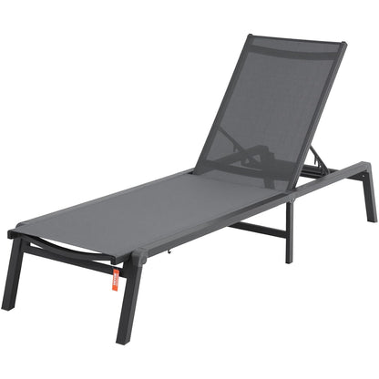 VEVOR Tuinligbed voor buiten, 2 stuks, inklapbaar, van aluminium, voor terras, met 5 verstelbare posities, volledig plat, voor strand, zwembad, outdoor, donkergrijs