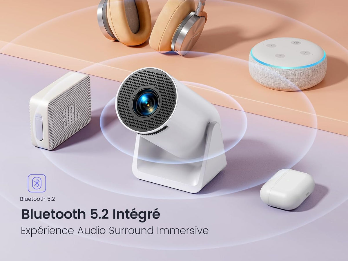 Mini-projector, 4K, 1080p, FHD ondersteund, automatische keystone/korte brandpuntsafstand: draagbare wifi-bluetooth-projector met hoek 270 graden, zoom, 85% videoprojector, wifi6, thuisbioscoop/buiten