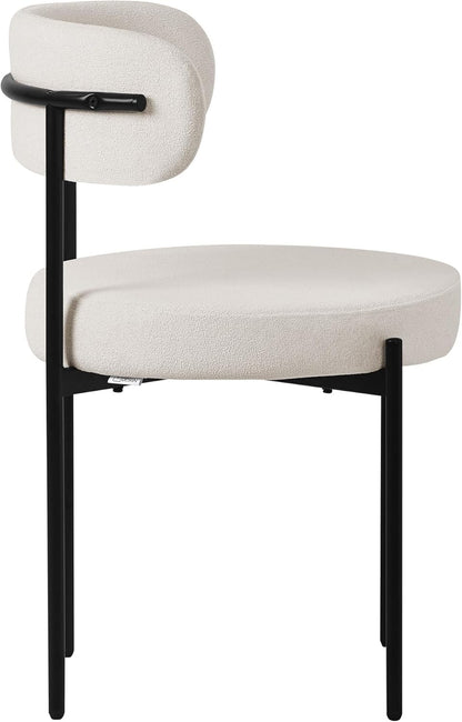 Eetkamerstoelen – Keukenstoelen – Woonkamerstoelen – Beklede Stoelen – Lounge Stoelen – Set Van 4 – Teddy Stof Wit – Ergonomisch Zithoogte 49 cm