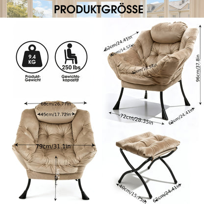 Fauteuil Met Voetenbank – Relaxstoel – Loungestoel – Tv Stoel – Wingchair – Khaki Bruin – Bamboe En Katoen – Met Zijzak