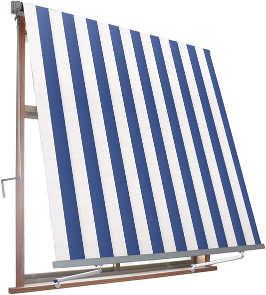 VerDELOOK Zonweringrolgordijn Milos met lussen 80 cm voor verankering, breedte 1 m en hoogte 2,5 m, wit en blauw