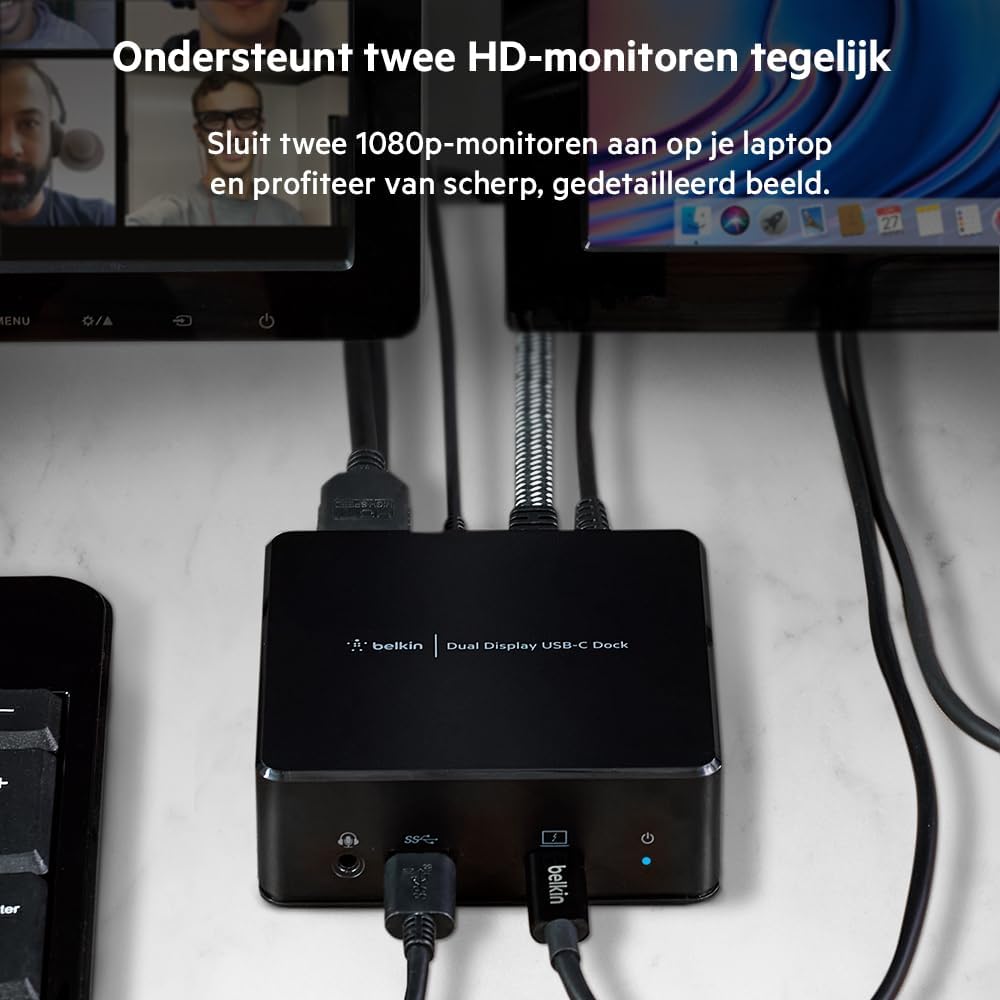 Belkin USB-C Dockingstation met Twee Schermen (Voeding 85 W, HDMI, USB-A 3.1 Gen 1, Gigabit Ethernet, Audio-ingang/uitgang voor MacBook, XPS en Andere USB-C Laptops), Zwart