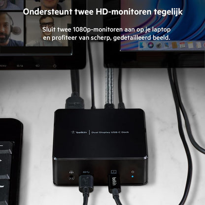 Belkin USB-C Dockingstation met Twee Schermen (Voeding 85 W, HDMI, USB-A 3.1 Gen 1, Gigabit Ethernet, Audio-ingang/uitgang voor MacBook, XPS en Andere USB-C Laptops), Zwart