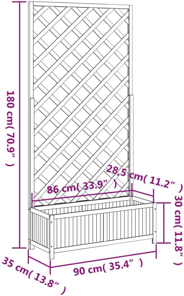 Flower Box with Black Trellis Made of Solid Pine Wood for Climbing Plants, Flower Box for Garden and Patio with Integrated Stand for Roses and Vines, Durable Structure - QUORE