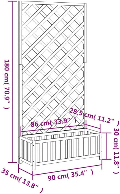 Flower Box with Black Trellis Made of Solid Pine Wood for Climbing Plants, Flower Box for Garden and Patio with Integrated Stand for Roses and Vines, Durable Structure - QUORE