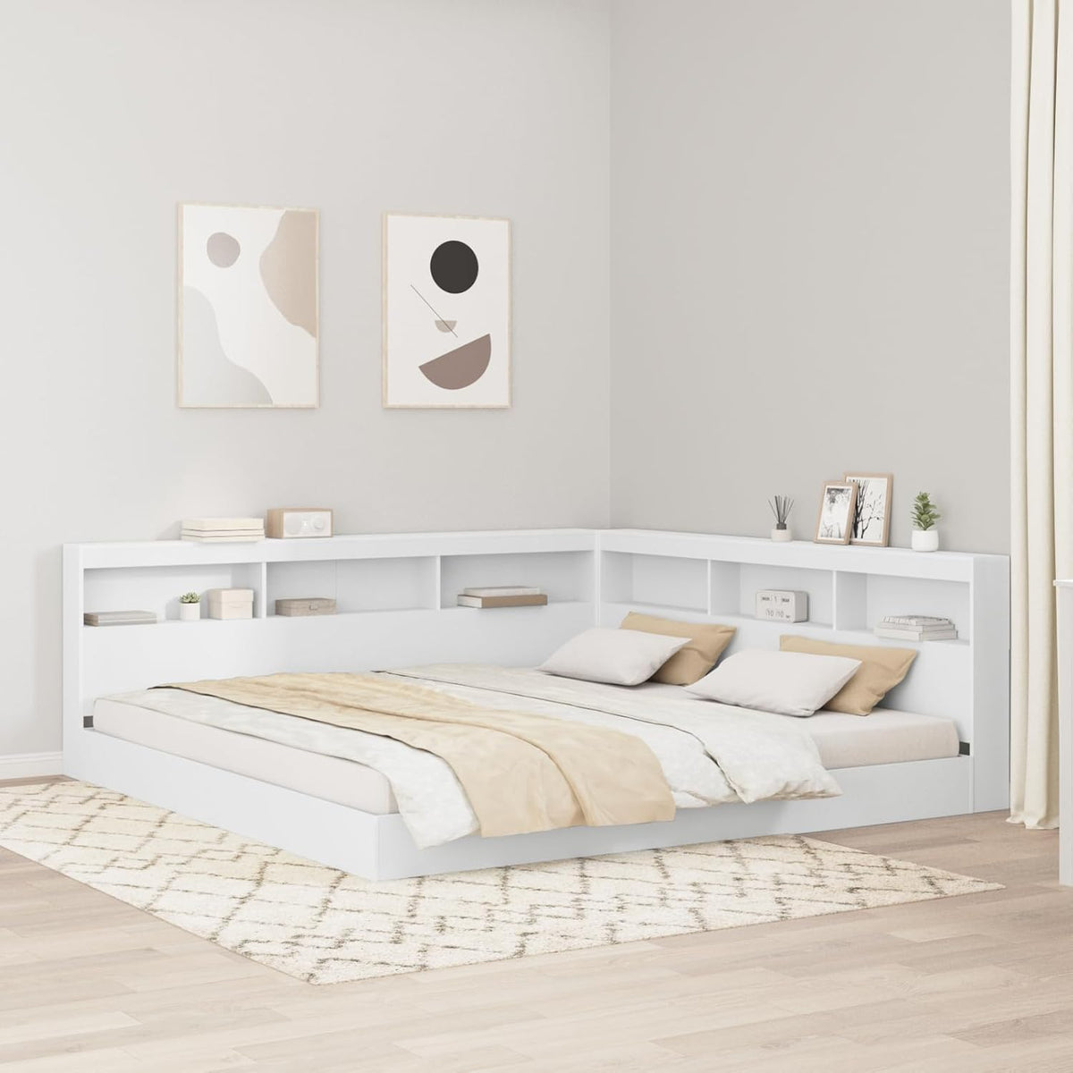 Gecheer Storage Headboard with Memory Headboard White 200cm Wood Material Headboard for Box Spring Bed Bedroom Hotel Design - QUORE