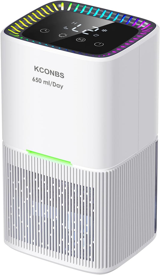 Luchtontvochtiger, 1800 ml, elektrische luchtontvochtiger, luchtontvochtiger met led-display en 7 kleuren, automatische uitschakeling, 24-uurs timer, 650 ml/dag, voor badkamer en slaapkamer