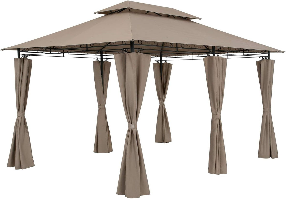 Casaria Pavilion Topas 3x4m Metal Water Repellent UV Protection 50+ with Side Panels Garden Pavilion Luxury Modern Taupe - QUORE