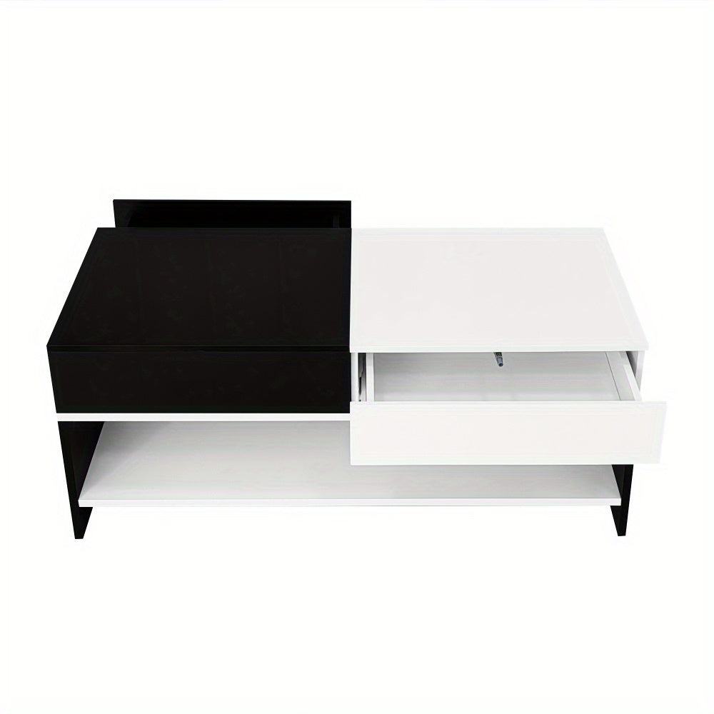 Salontafel – Koffietafel – Woonkamertafel – Bijzettafel – Tafel – Zwart-Wit Design – Hoogglans Tafelblad – Compact 100x48x40 cm