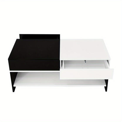 Salontafel – Koffietafel – Woonkamertafel – Bijzettafel – Tafel – Zwart-Wit Design – Hoogglans Tafelblad – Compact 100x48x40 cm