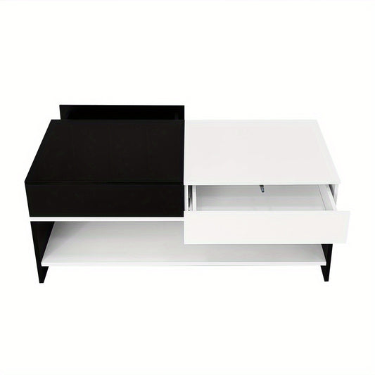 Salontafel – Koffietafel – Woonkamertafel – Bijzettafel – Tafel – Zwart-Wit Design – Hoogglans Tafelblad – Compact 100x48x40 cm