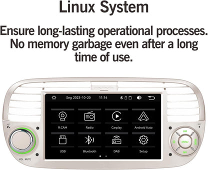 Autoradio Fiat 500 – Multimedia Speler – Auto Stereo – Navigatie Systeem – DAB Radio – Carplay & Android Auto – Bluetooth 5.0 – IPS Display