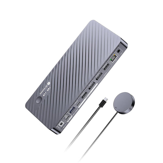 AV Access 8K KVM Switch 2 Monitoren 2 Computers for Laptop & Desktop, 100W USB-C Charge for Laptop, Ethernet, Docking Station Dual Monitor 8K@60Hz/4K@165Hz, 4xUSB 3.2, Audio, SD, Wired Remote Control