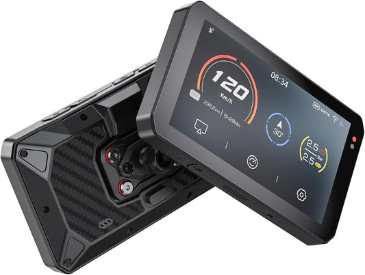 Motorfiets CarPlay Systeem – Android Auto Navigatie – GPS Display – Touchscreen Dashboard – Handschoenmodus Bediening – 5 inch IPS LCD – 60FPS Vloeiende Beelden – IP68 Waterdicht – Siri & Google Assistant Ondersteuning