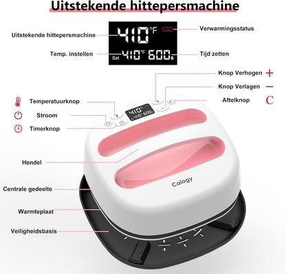 Calogy Warmtepersmachine Voor T-Shirts 10"X10", Draagbaar Sublimatieijzer Voor Tassen, Kussens, Htv Vinyl Transfer Projecten (Wit Roze)