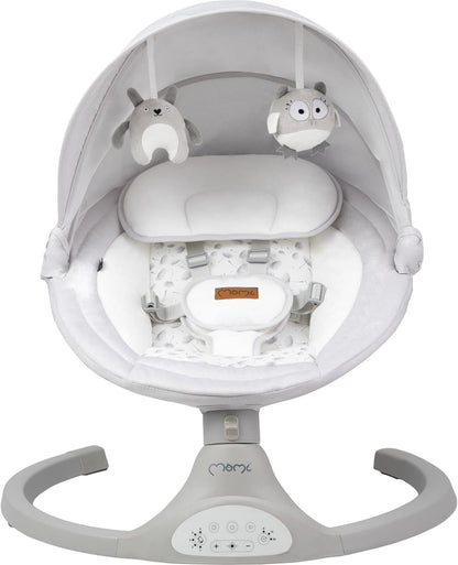 MOMI KENANI Rocking Chair for Children up to 9 kg Weight Foldable with Remote Control and Bluetooth for Connecting to Smartphone, Batteries and Mains with 5-Point Safety Belt - QUORE