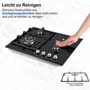 Inbouw Gaskookplaat - gaskookplaat - Gasfornuis - met  4 Kookzones - Ontstekings - Zekering - Geschikt voor Aardgas - Opropaangas - 58.4 cm - 8060W - 220-240V - Zwart