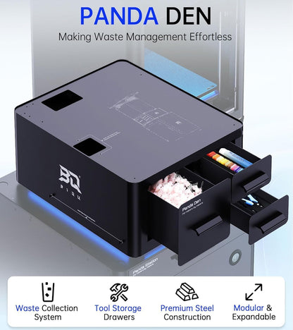 BIGTREETECH BIQU Panda De filamentafvalbak + gereedschapsorganizer met twee schuifladen voor bamboe labs P1P/P1S/X1C/X1E/A1/A1 Mini 3D-printer