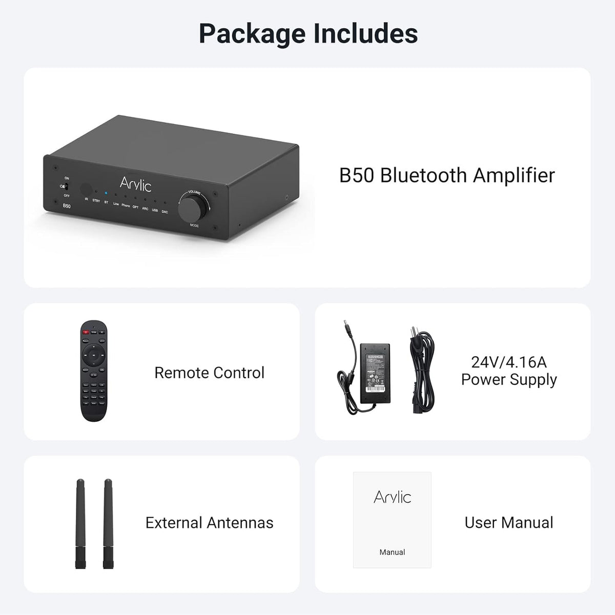 Stereoversterker – Versterker – Stereo Versterker – HiFi Versterker – 2-Kanaals 2 x 50 W – Bluetooth 5.2 Met aptX HD – HDMI ARC, Optische Ingang, Phono En USB